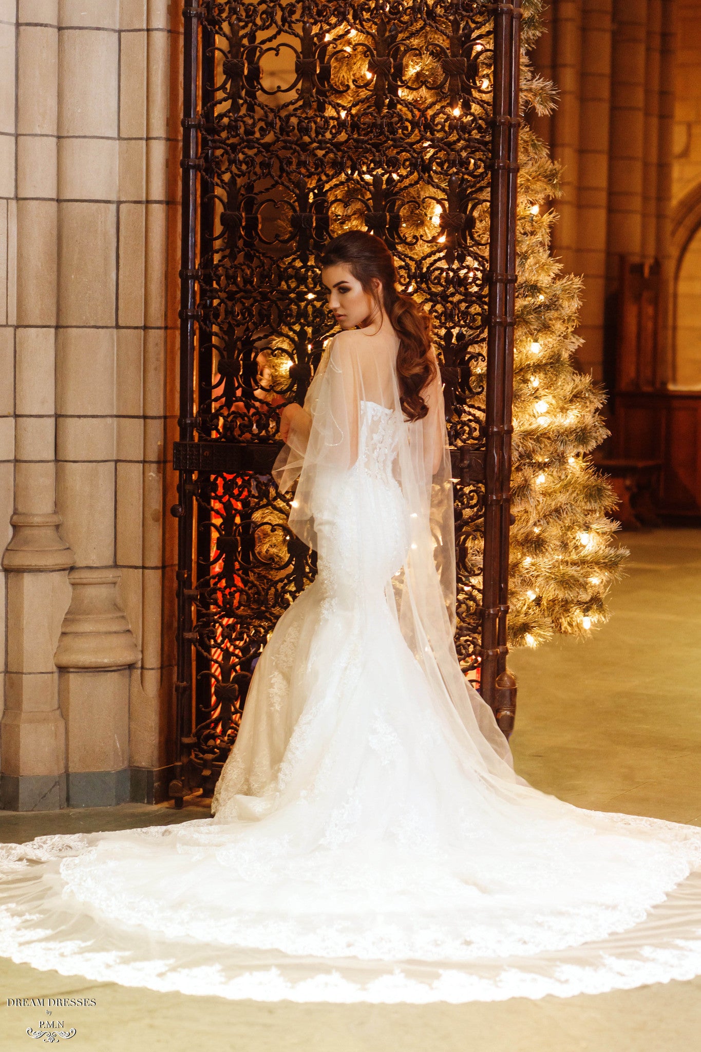 DreamDress By PMN Maeva Beaded Bridal Wedding Cape Scoop Neckline With Couture Embellishment Soft Tulle | Size: Below Hips | Color: Ivory DreamDress By PMN Maeva Beaded Bridal Wedding Cape Scoop Neckline With Couture Embellishment Soft Tulle | Size: Below Hips | Color: Ivory