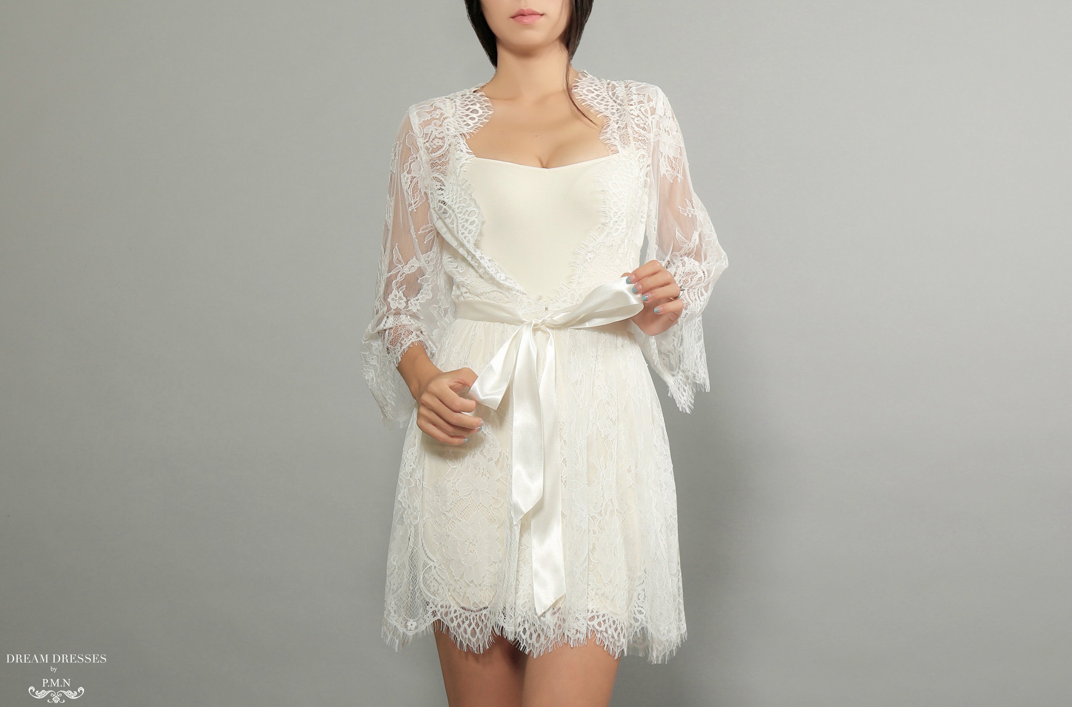 Bell Sleeve Bridal Lace Robe (#Miriam)