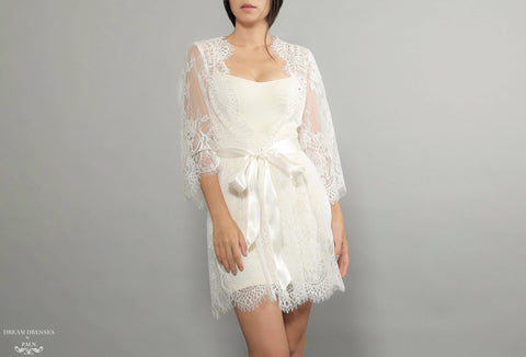 Bell Sleeve Bridal Lace Robe (#Miriam)
