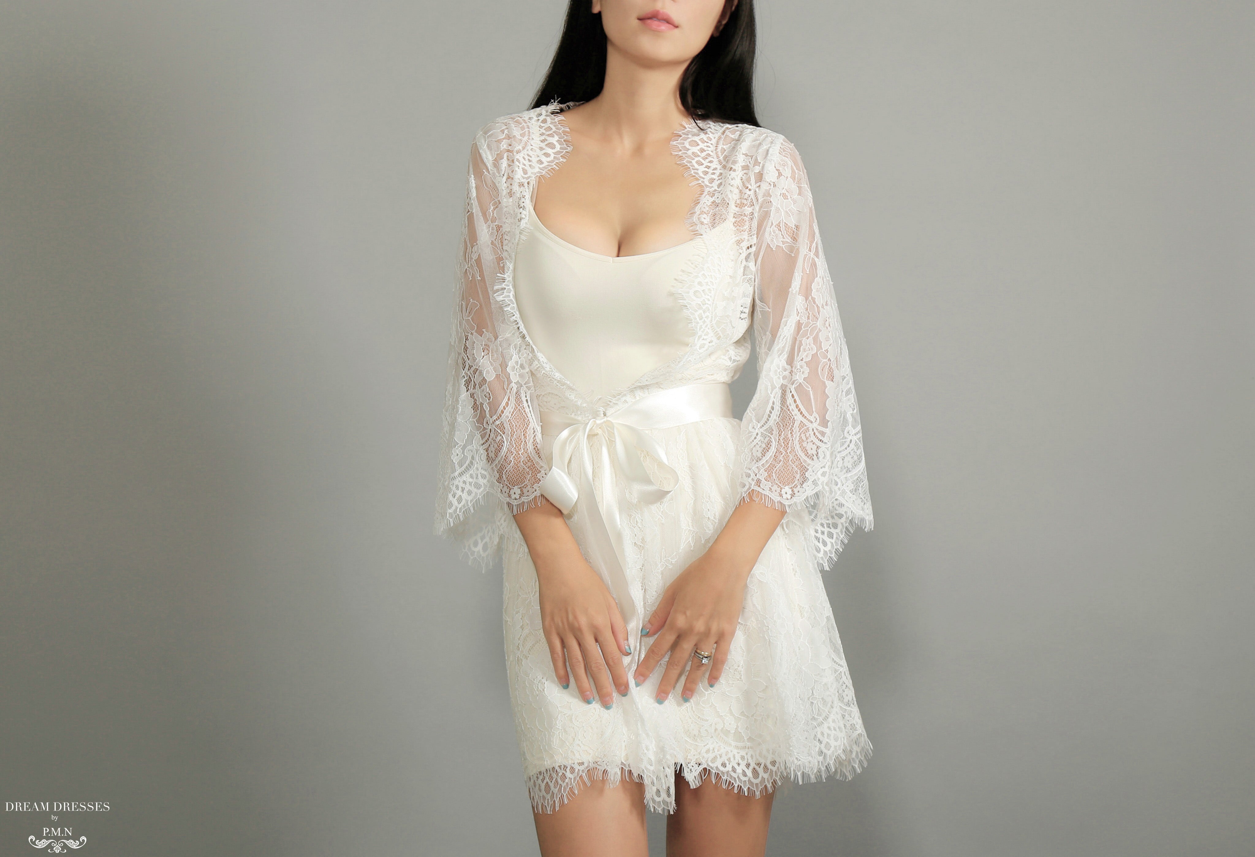 Bell Sleeve Bridal Lace Robe (#Miriam)