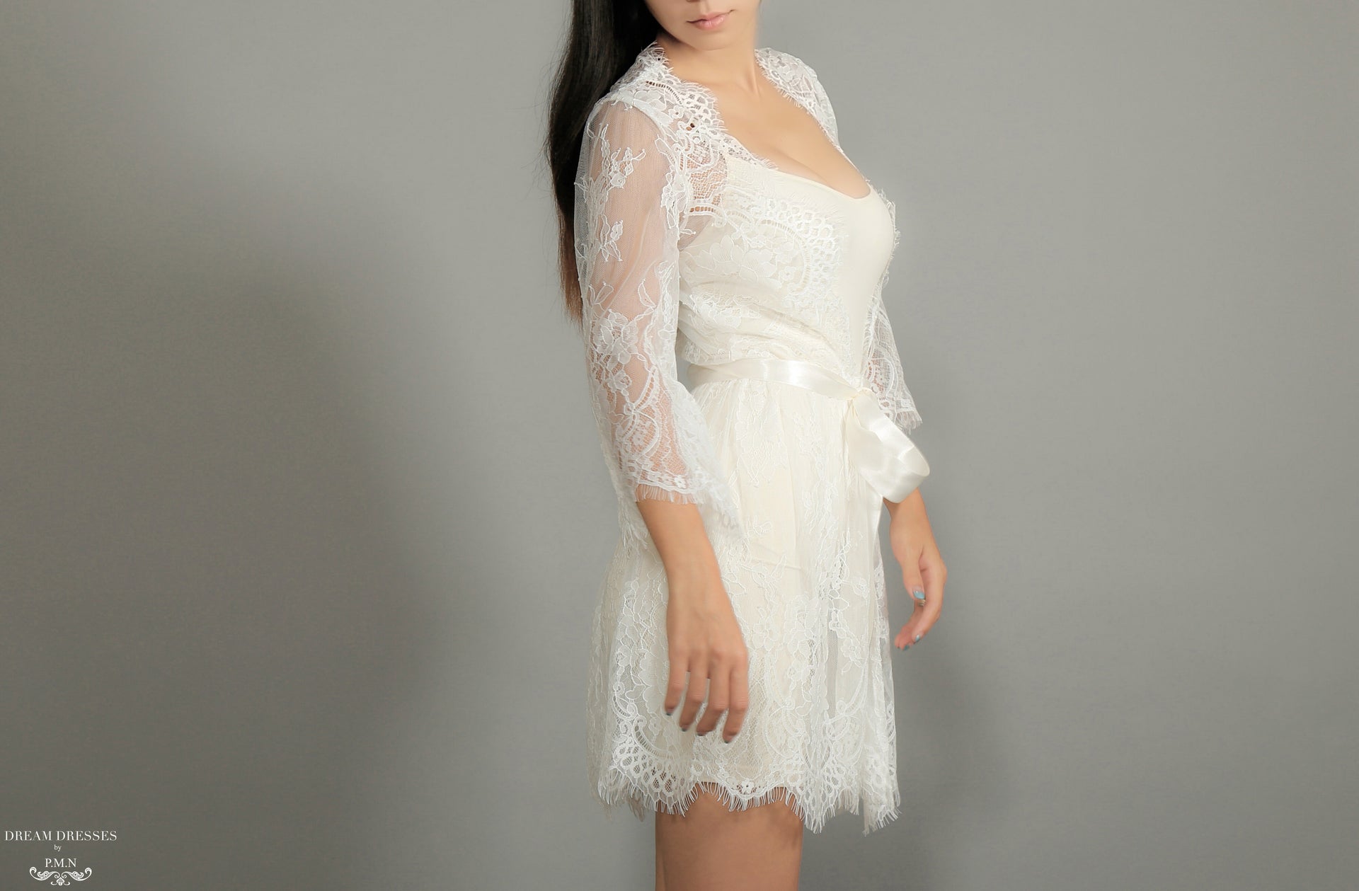 Bell Sleeve Bridal Lace Robe (#Miriam) - Dream Dresses by P.M.N.