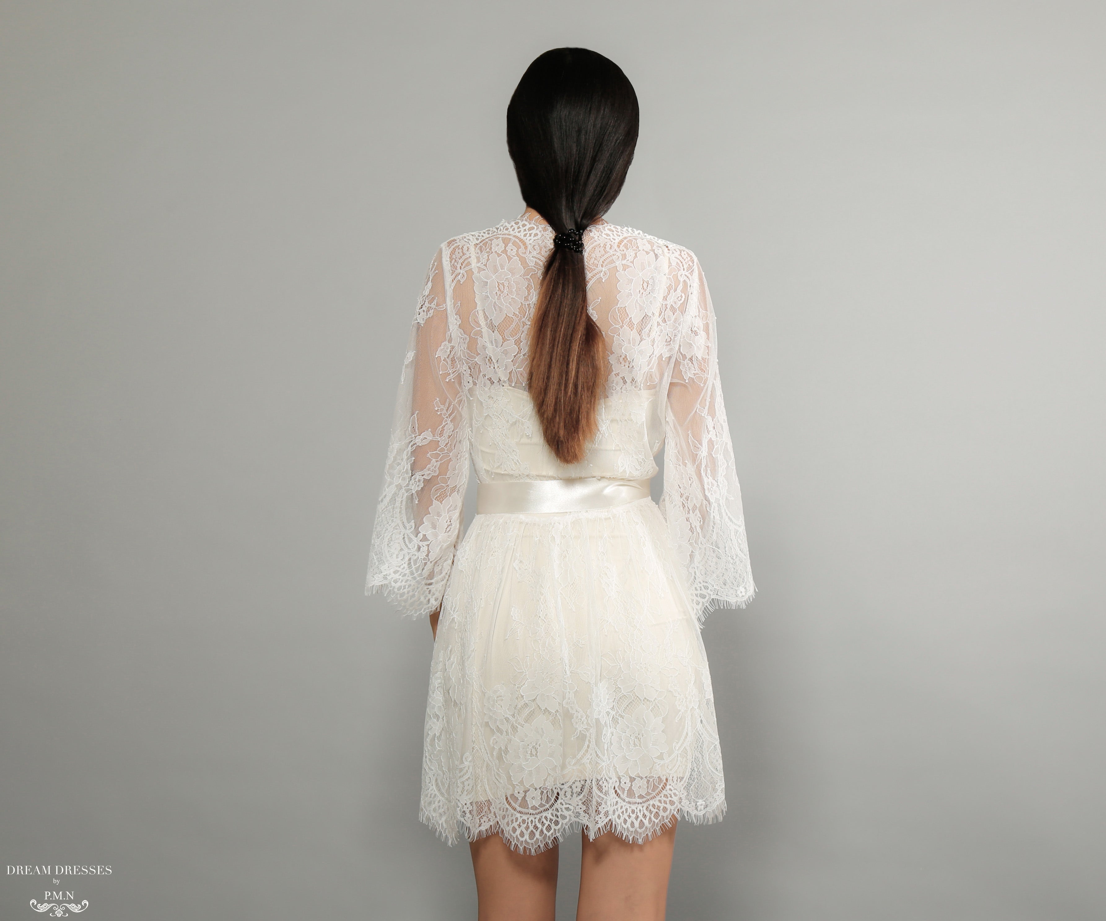 Bell Sleeve Bridal Lace Robe (#Miriam)