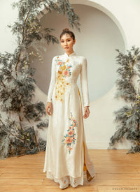 White And Gold Bridal Ao Dai | Vietnamese Traditional Bridal Dress (#PHOENIX) - Dream Dresses by P.M.N.
