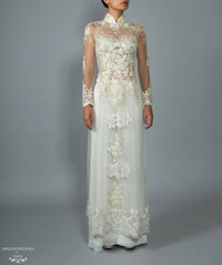 White Bridal Ao Dai | Custom Made Vietnamese Bridal Dress (#NADINE) - Dream Dresses by P.M.N.