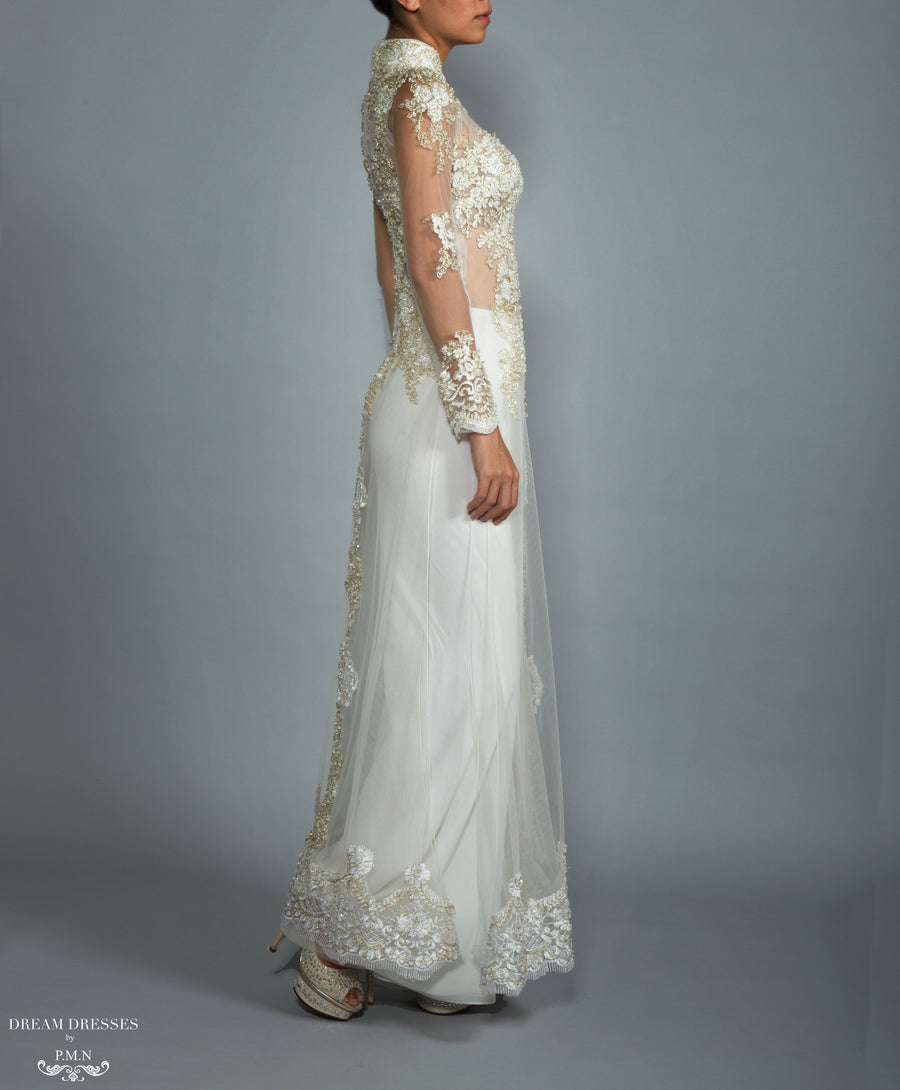 White Bridal Ao Dai | Custom Made Vietnamese Bridal Dress (#NADINE) - Dream Dresses by P.M.N.