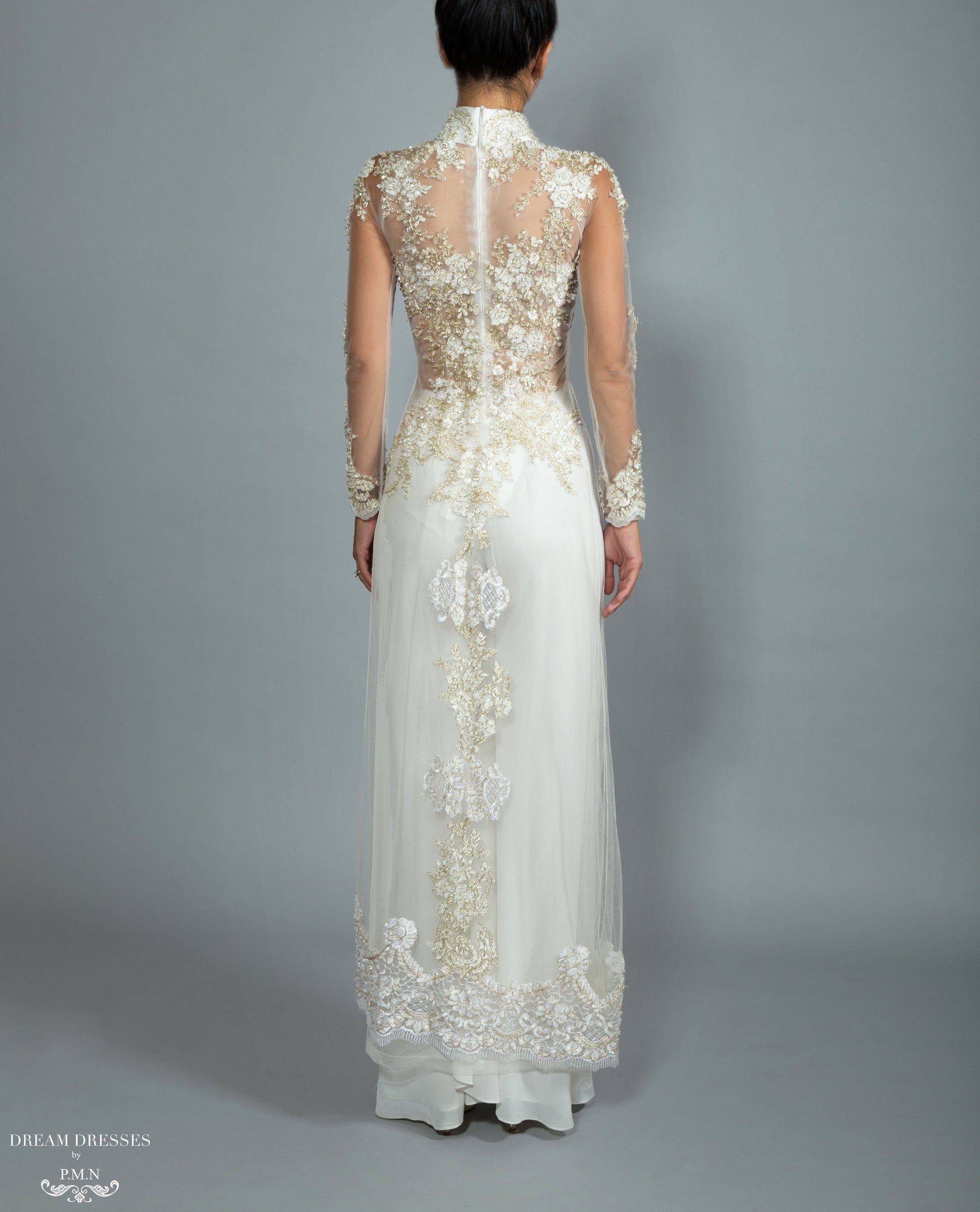 White Bridal Ao Dai | Custom Made Vietnamese Bridal Dress (#NADINE) - Dream Dresses by P.M.N.