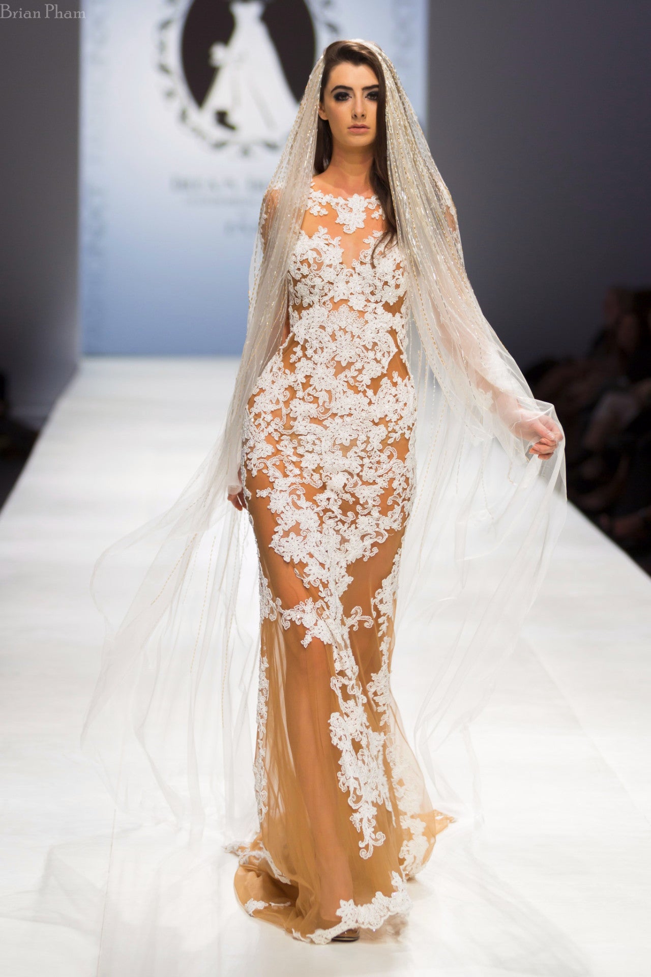 DreamDress By PMN Lucy Sheath Nude Wedding Dress Gown Illusion Front Back White Lace Appliqu Floral Embellishment Chapel Train | Size: Custom DreamDress By PMN Lucy Sheath Nude Wedding Dress Gown Illusion Front Back White Lace Appliqu Floral Embellishment Chapel Train | Size: Custom