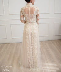 Beige Bridal Ao Dai | Vietnamese Lace Bridal Dress (#NIAH) - Dream Dresses by P.M.N.