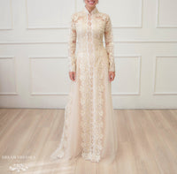 Beige Bridal Ao Dai | Vietnamese Lace Bridal Dress (#NIAH) - Dream Dresses by P.M.N.