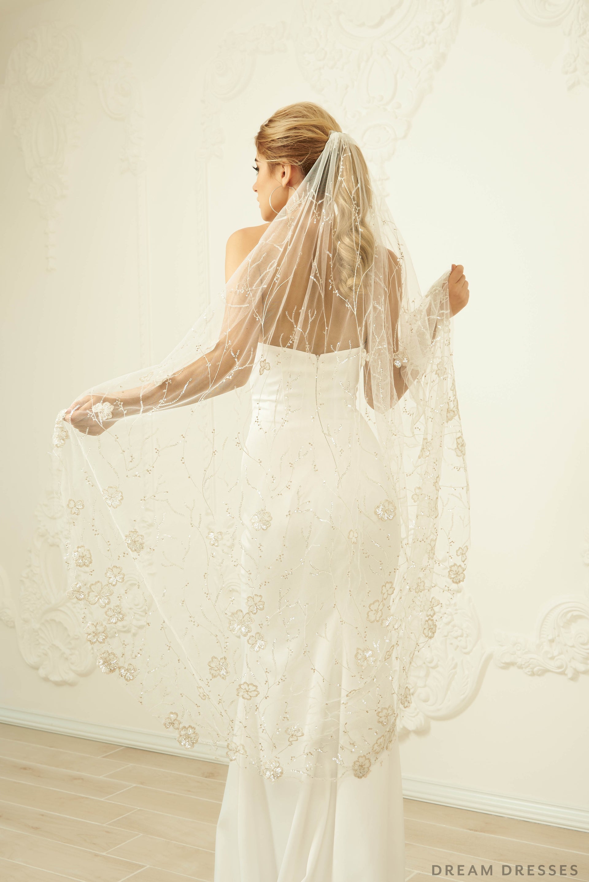 Sequin Lace Bridal Veil (#Novah) - Dream Dresses by P.M.N.