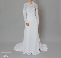 White Bridal Ao Dai | Vietnamese Bridal Dress with Embellishment (#ODILE) - Dream Dresses by P.M.N.