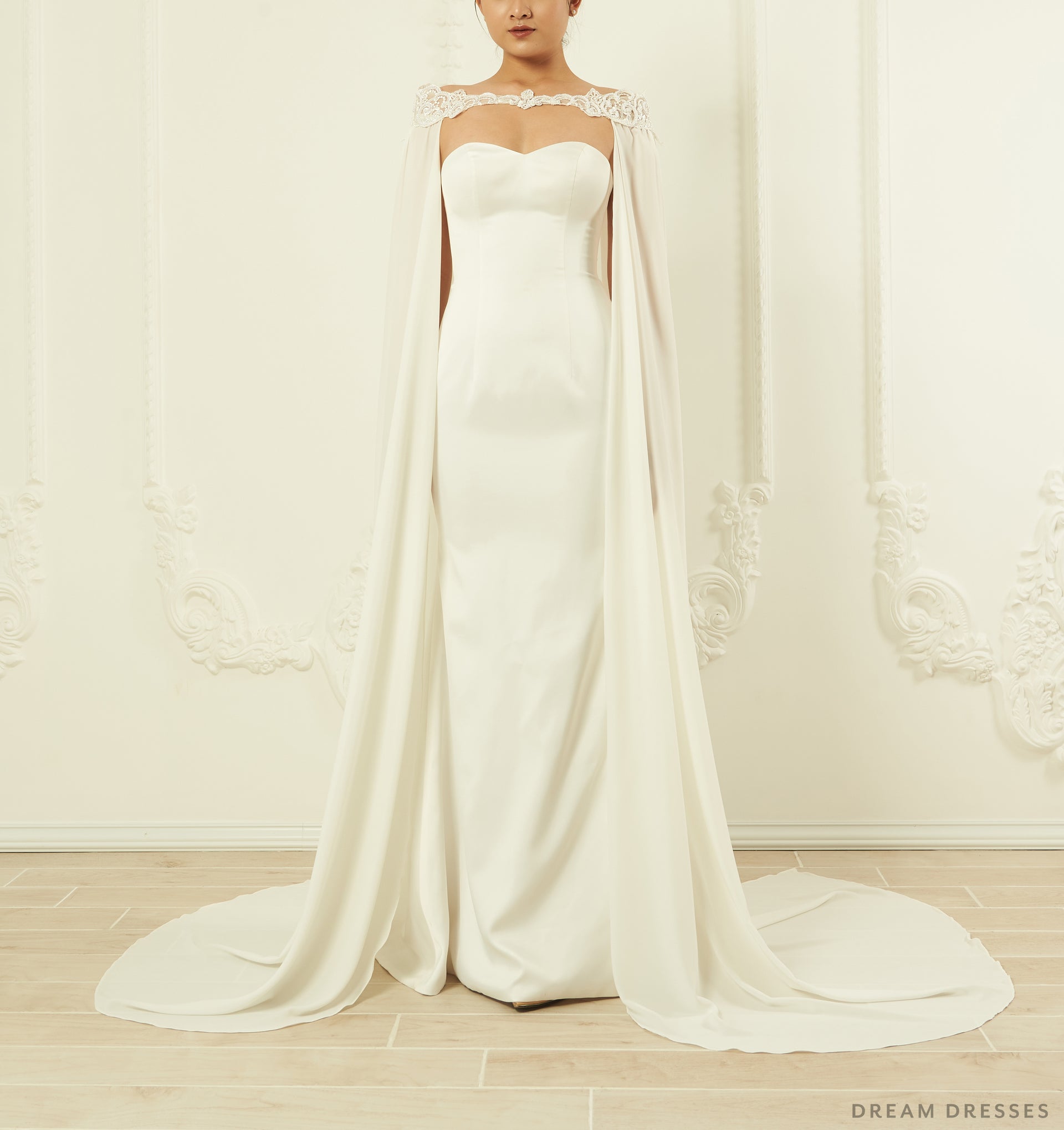 DreamDress By PMN Orva Wedding Cape Off Shoulder Light Chiffon | Size: X-Large