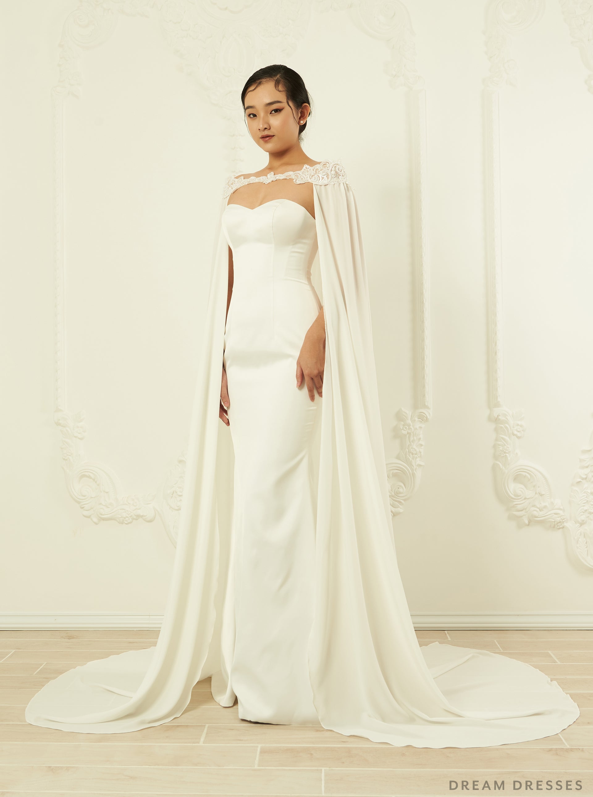 Off Shoulder Chiffon Bridal Cape (#ORVA) - Dream Dresses by P.M.N.