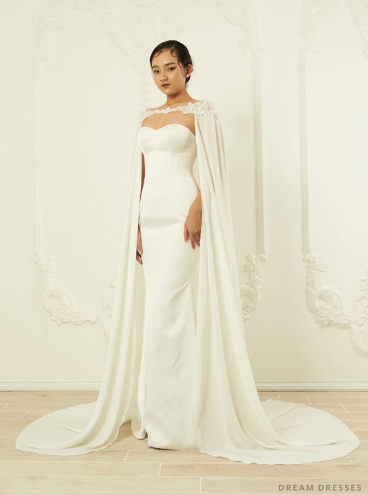 Off Shoulder Chiffon Bridal Cape (#ORVA) - Dream Dresses by P.M.N.