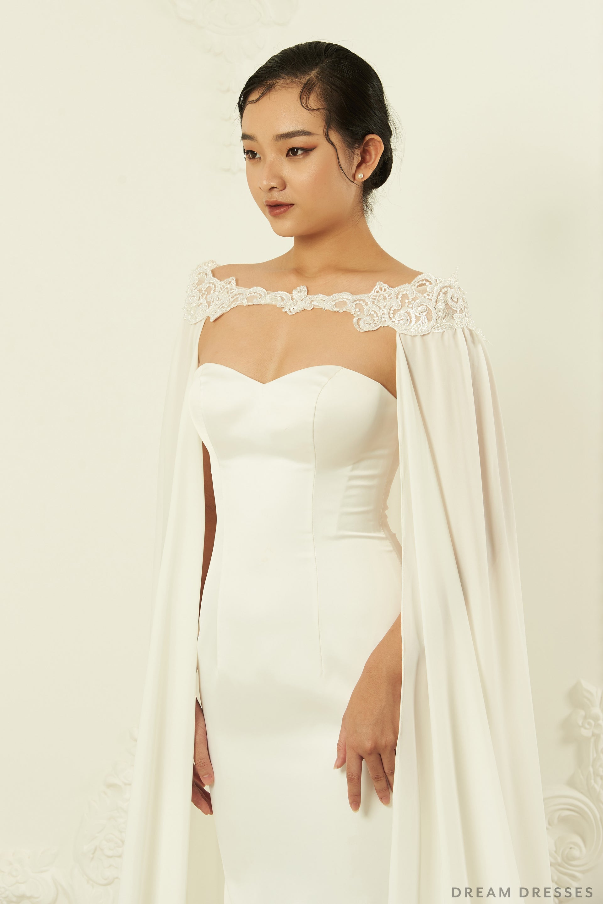 Off Shoulder Chiffon Bridal Cape (#ORVA) - Dream Dresses by P.M.N.