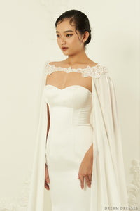 Off Shoulder Chiffon Bridal Cape (#ORVA) - Dream Dresses by P.M.N.