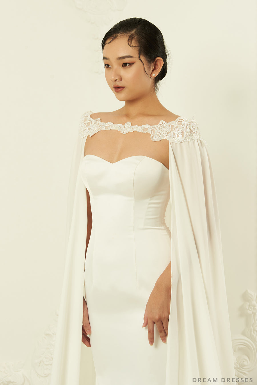 Off Shoulder Chiffon Bridal Cape (#ORVA) - Dream Dresses by P.M.N.