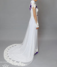 White and Purple Ao Dai | Beaded Lace Vietnamese Bridal Dress (#OCTAVIA) - Dream Dresses by P.M.N.