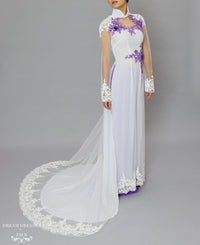 White and Purple Ao Dai | Beaded Lace Vietnamese Bridal Dress (#OCTAVIA) - Dream Dresses by P.M.N.