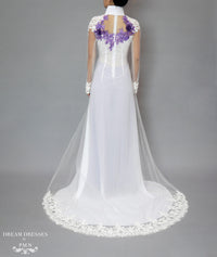 White and Purple Ao Dai | Beaded Lace Vietnamese Bridal Dress (#OCTAVIA) - Dream Dresses by P.M.N.