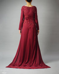 Burgundy Ao Dai | Vietnamese Bridal Dress with Embellishment (#PAPHOS) - Dream Dresses by P.M.N.