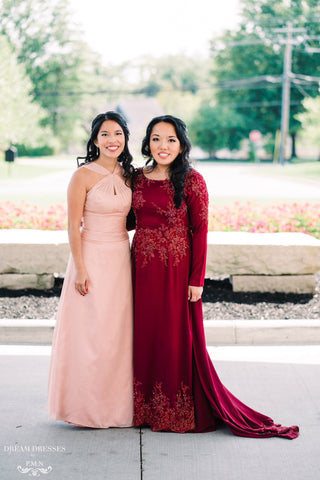 Burgundy Ao Dai | Vietnamese Bridal Dress with Embellishment (#PAPHOS)