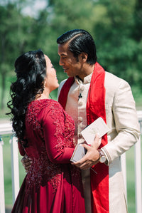 Burgundy Ao Dai | Vietnamese Bridal Dress with Embellishment (#PAPHOS) - Dream Dresses by P.M.N.