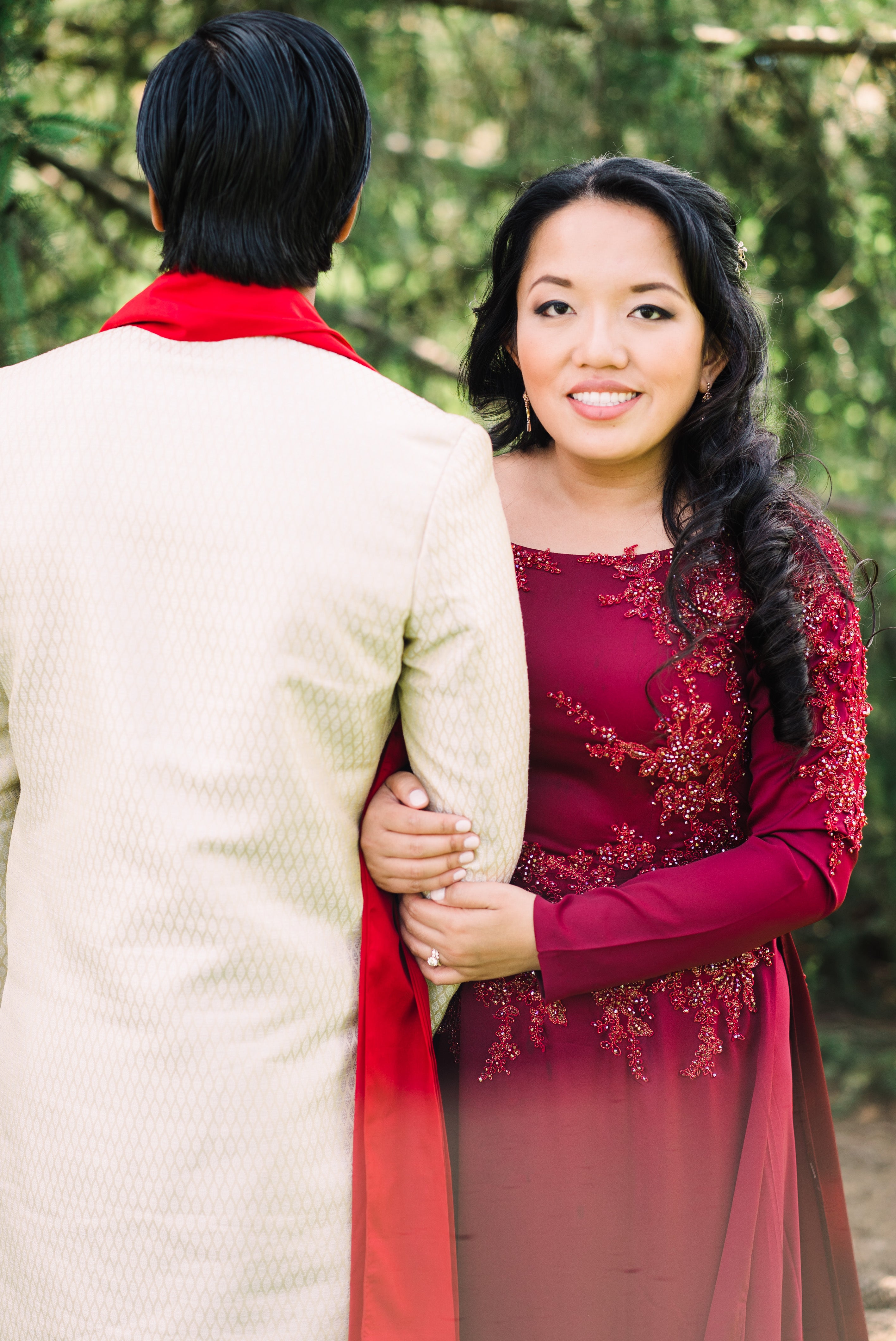 Burgundy Ao Dai | Vietnamese Bridal Dress with Embellishment (#PAPHOS)