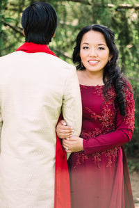 Burgundy Ao Dai | Vietnamese Bridal Dress with Embellishment (#PAPHOS) - Dream Dresses by P.M.N.
