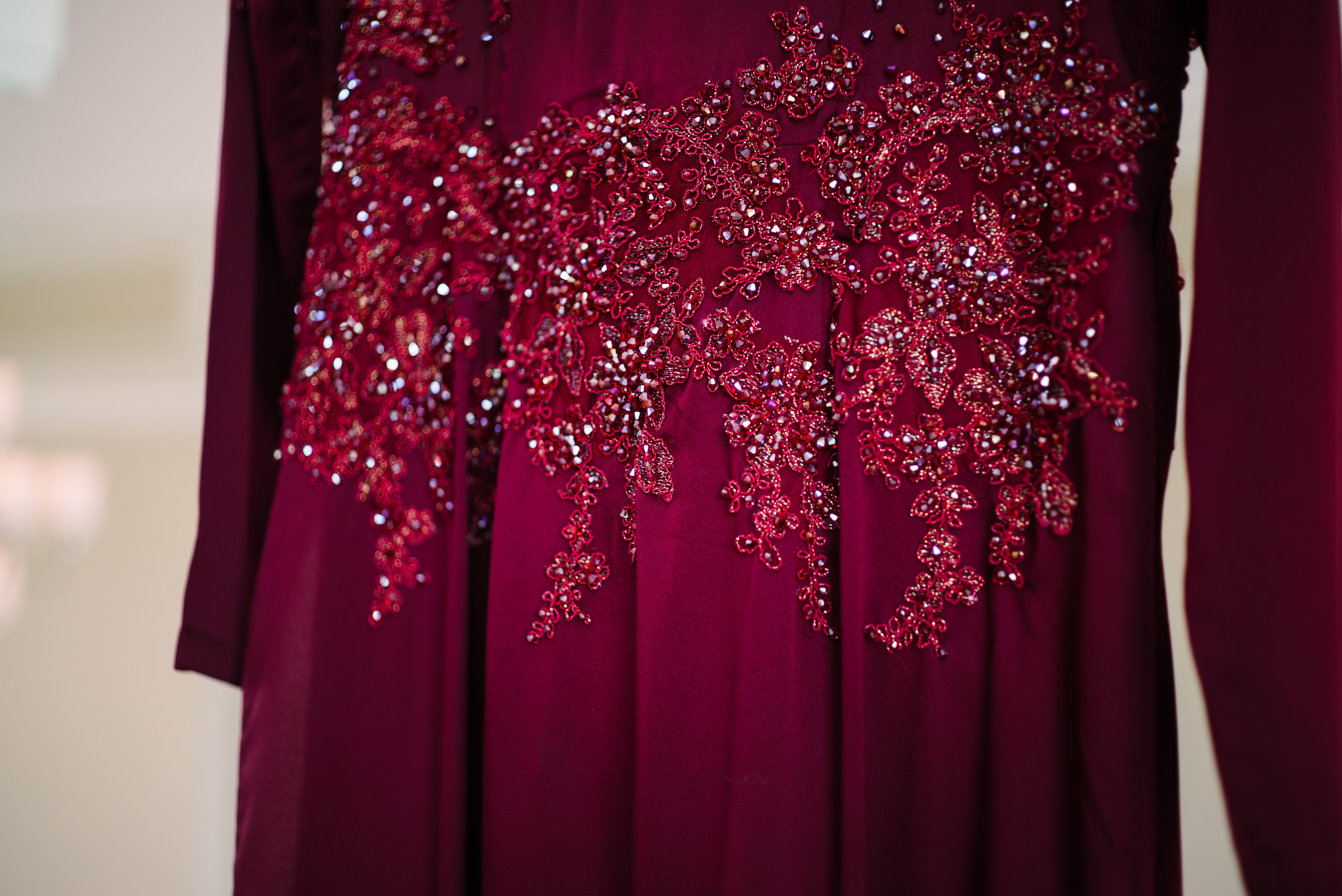 Burgundy Ao Dai | Vietnamese Bridal Dress with Embellishment (#PAPHOS)