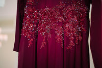 Burgundy Ao Dai | Vietnamese Bridal Dress with Embellishment (#PAPHOS) - Dream Dresses by P.M.N.