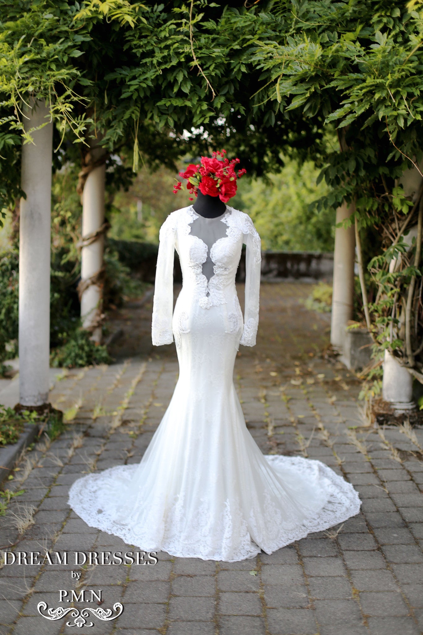 Long Sleeve Wedding Dress with Cathedral Train (Style #PB067) - Dream Dresses by P.M.N
 - 6