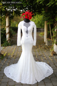 Long Sleeve Wedding Dress with Cathedral Train (Style #PB067) - Dream Dresses by P.M.N
 - 8