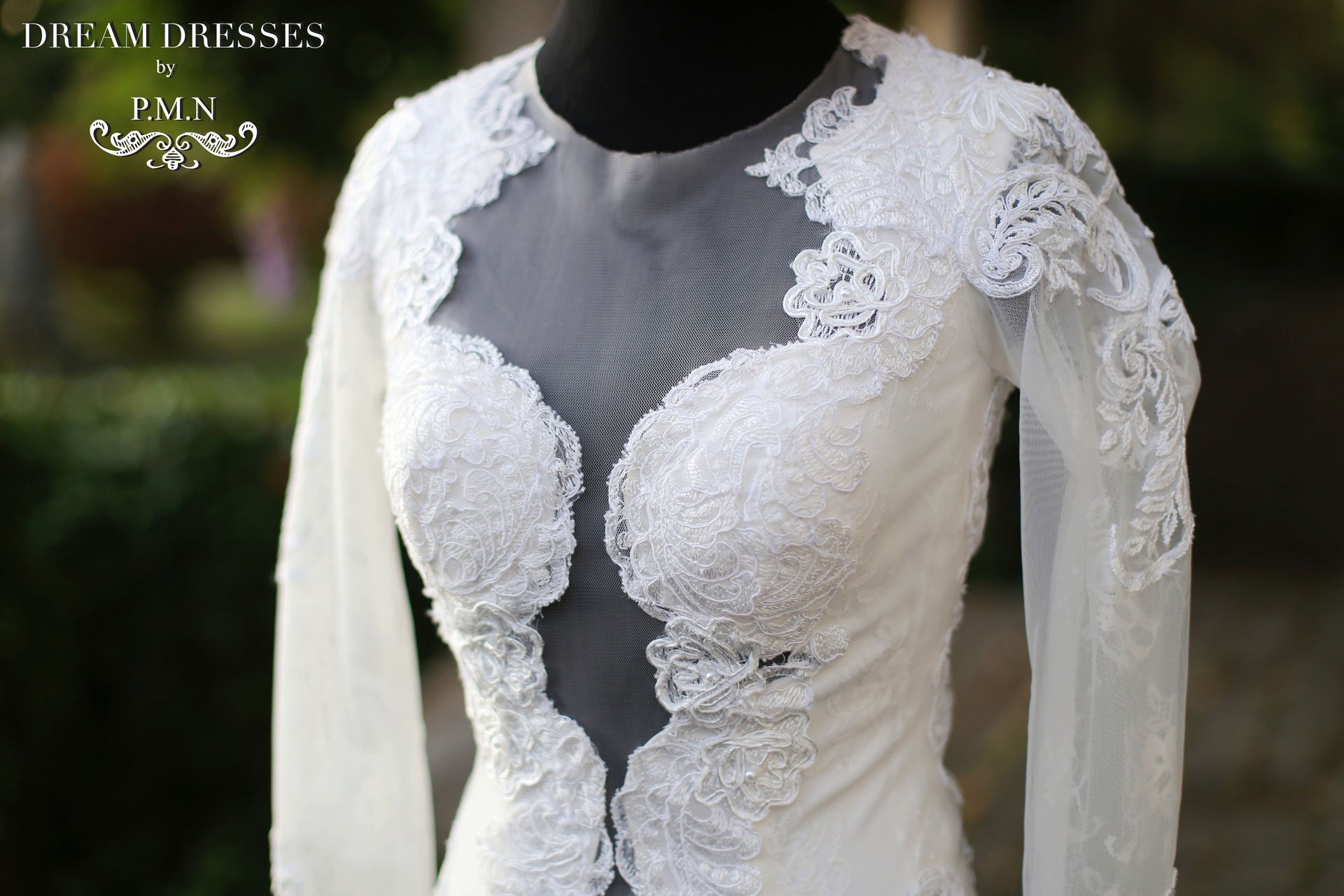Long Sleeve Wedding Dress with Cathedral Train (Style #PB067) - Dream Dresses by P.M.N
 - 9