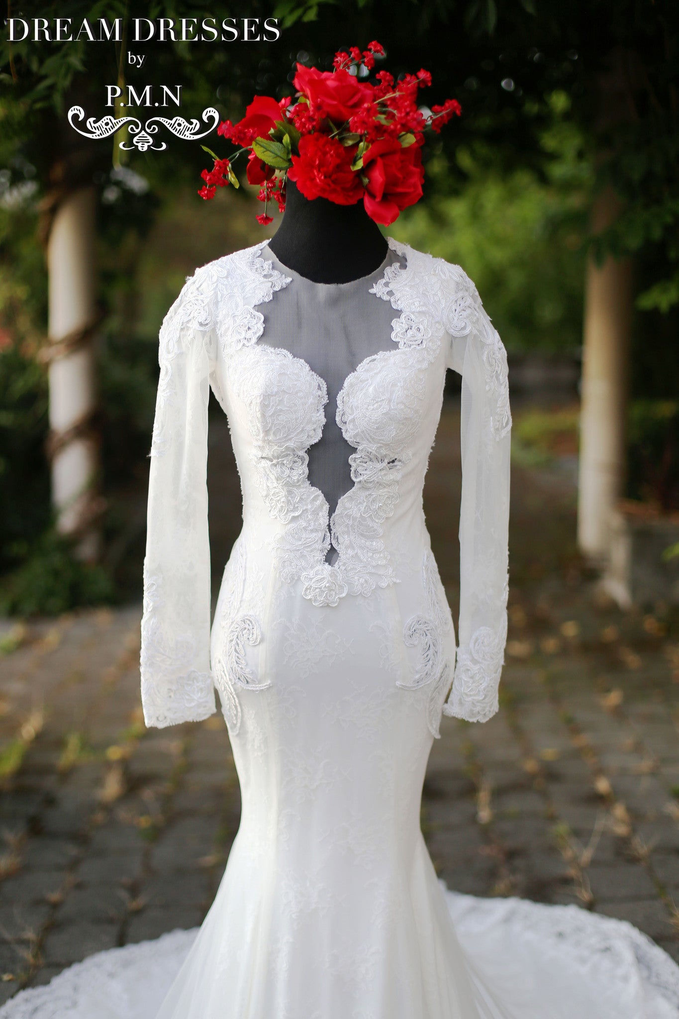 Long Sleeve Wedding Dress with Cathedral Train (Style #PB067) - Dream Dresses by P.M.N
 - 10