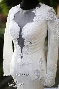 Long Sleeve Wedding Dress with Cathedral Train (Style #PB067) - Dream Dresses by P.M.N
 - 11