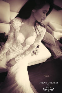 Long Sleeve Wedding Dress with Cathedral Train (Style #PB067) - Dream Dresses by P.M.N
 - 5