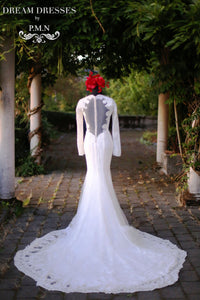 Long Sleeve Wedding Dress with Cathedral Train (Style #PB067) - Dream Dresses by P.M.N
 - 7