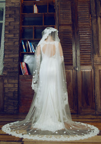 Two-tier Chapel Length Veil With Lace Appliqué Edge (Style #PB098) - Dream Dresses by P.M.N
 - 1