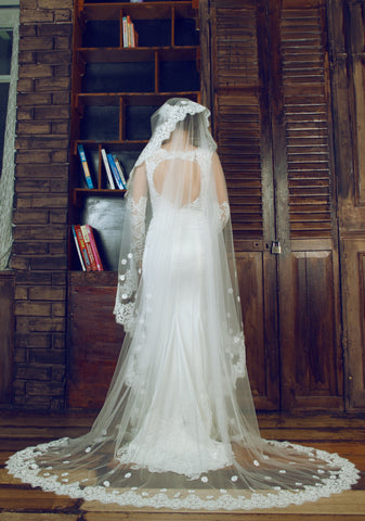 Two-tier Chapel Length Veil With Lace Appliqué Edge (Style #PB098) - Dream Dresses by P.M.N
 - 1