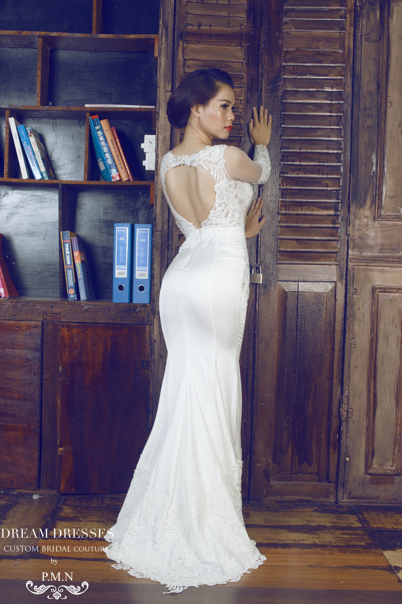 Long Sleeve Silk Wedding Dress (#PB091) - Dream Dresses by P.M.N
 - 3