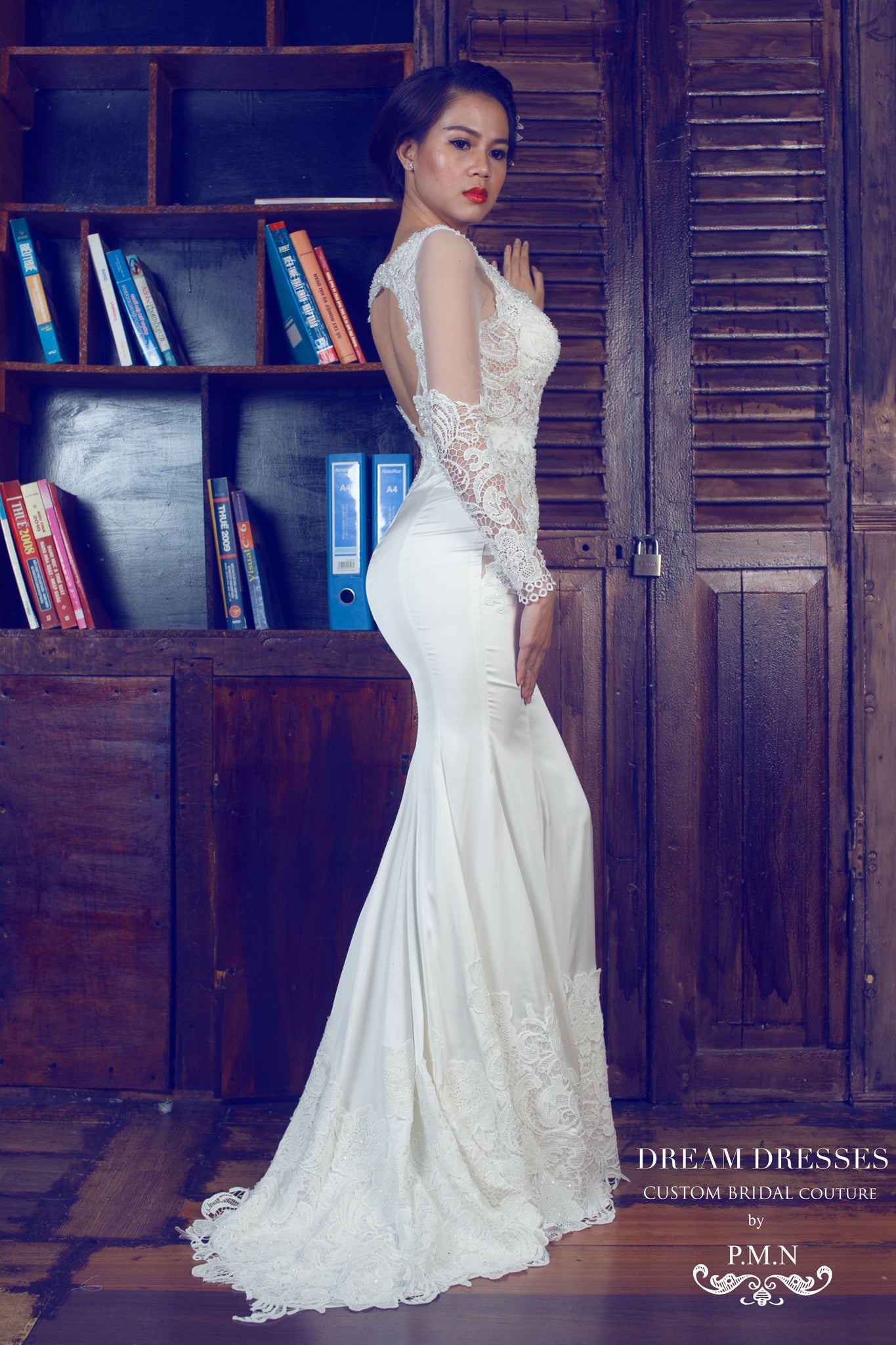Long Sleeve Silk Wedding Dress (#PB091) - Dream Dresses by P.M.N
 - 4