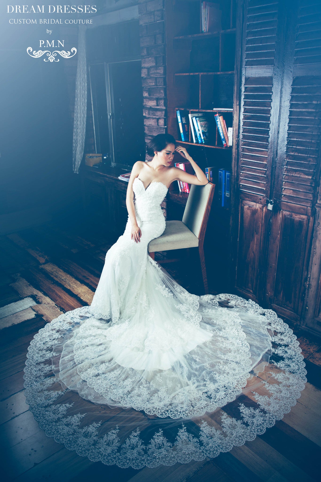 SAMPLE SALE/ Sweetheart Strapless Wedding Dress with Three Layer Long Train (# PB094) - Dream Dresses by P.M.N
 - 3