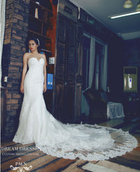 SAMPLE SALE/ Sweetheart Strapless Wedding Dress with Three Layer Long Train (# PB094) - Dream Dresses by P.M.N
 - 4