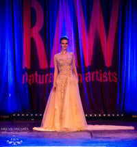 Gold Long Sleeve A-Line Tulle Gown (Style # PB097A) - Dream Dresses by P.M.N
 - 4