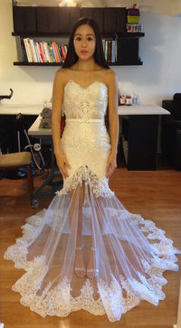 Blush Pink Ivory Sheer Trumpet Wedding Dress (Style Scarlett #PB101) - Dream Dresses by P.M.N
 - 3