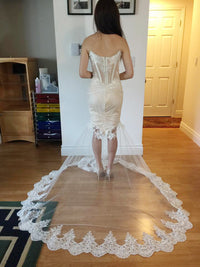 Blush Pink Ivory Sheer Trumpet Wedding Dress (Style Scarlett #PB101) - Dream Dresses by P.M.N
 - 4