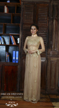 Champagne Ao Dai-Custom Made Vietnamese Bridal Dress (#PB103) - Dream Dresses by P.M.N
 - 1