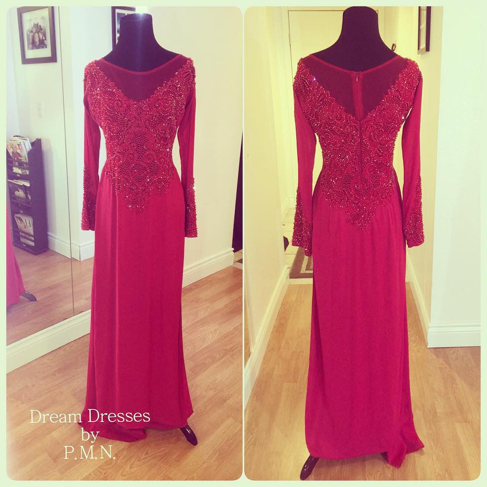 Red AO Dai-Custom Made Vietnamese Traditional Bridal Dress with All Over Hand-Beading (#PB105) - Dream Dresses by P.M.N
 - 2