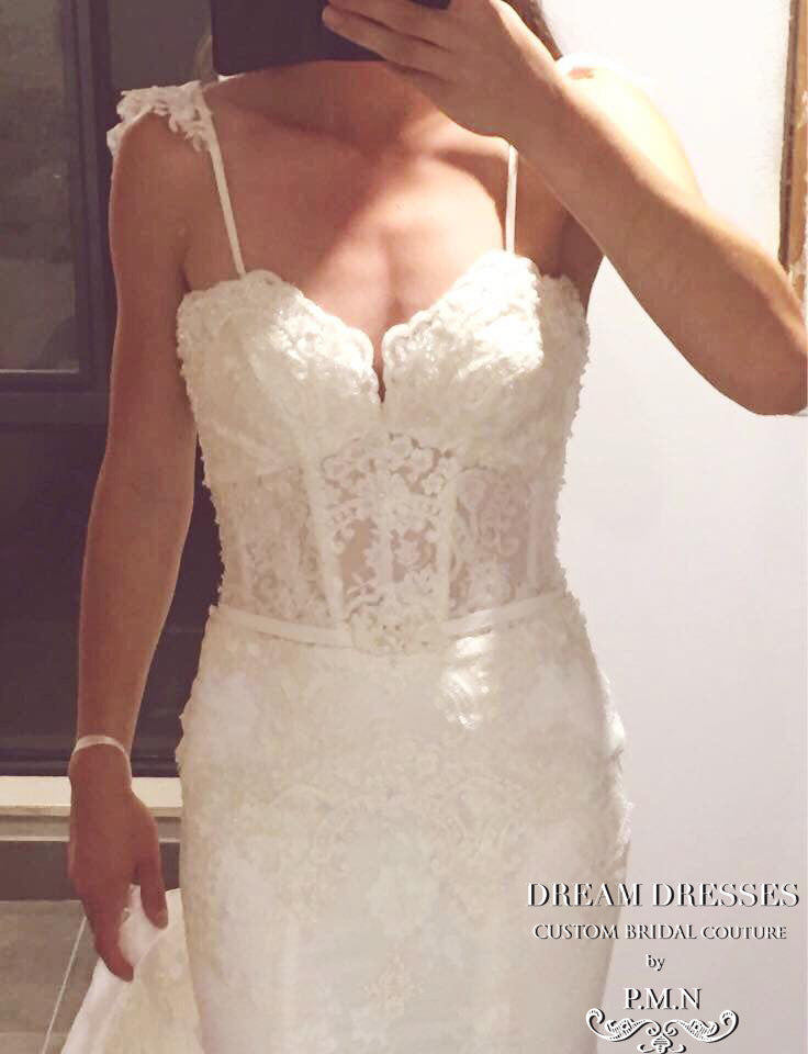 Custom Made Sweetheart Lace Mermaid Wedding Dress With Removable Straps (Style # Krystal PB120) - Dream Dresses by P.M.N
 - 6